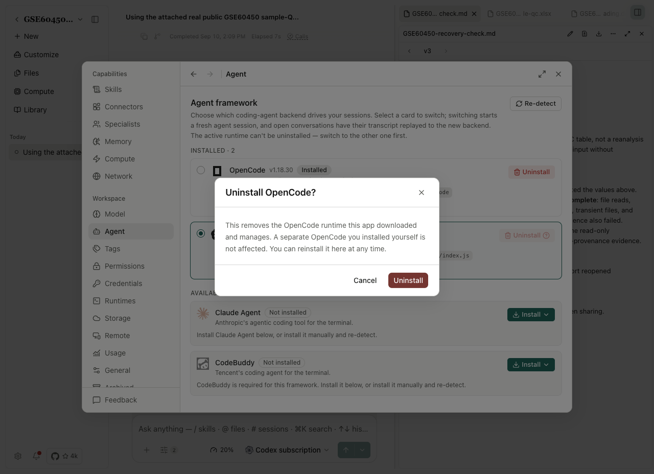 Scope of the app-managed OpenCode uninstall