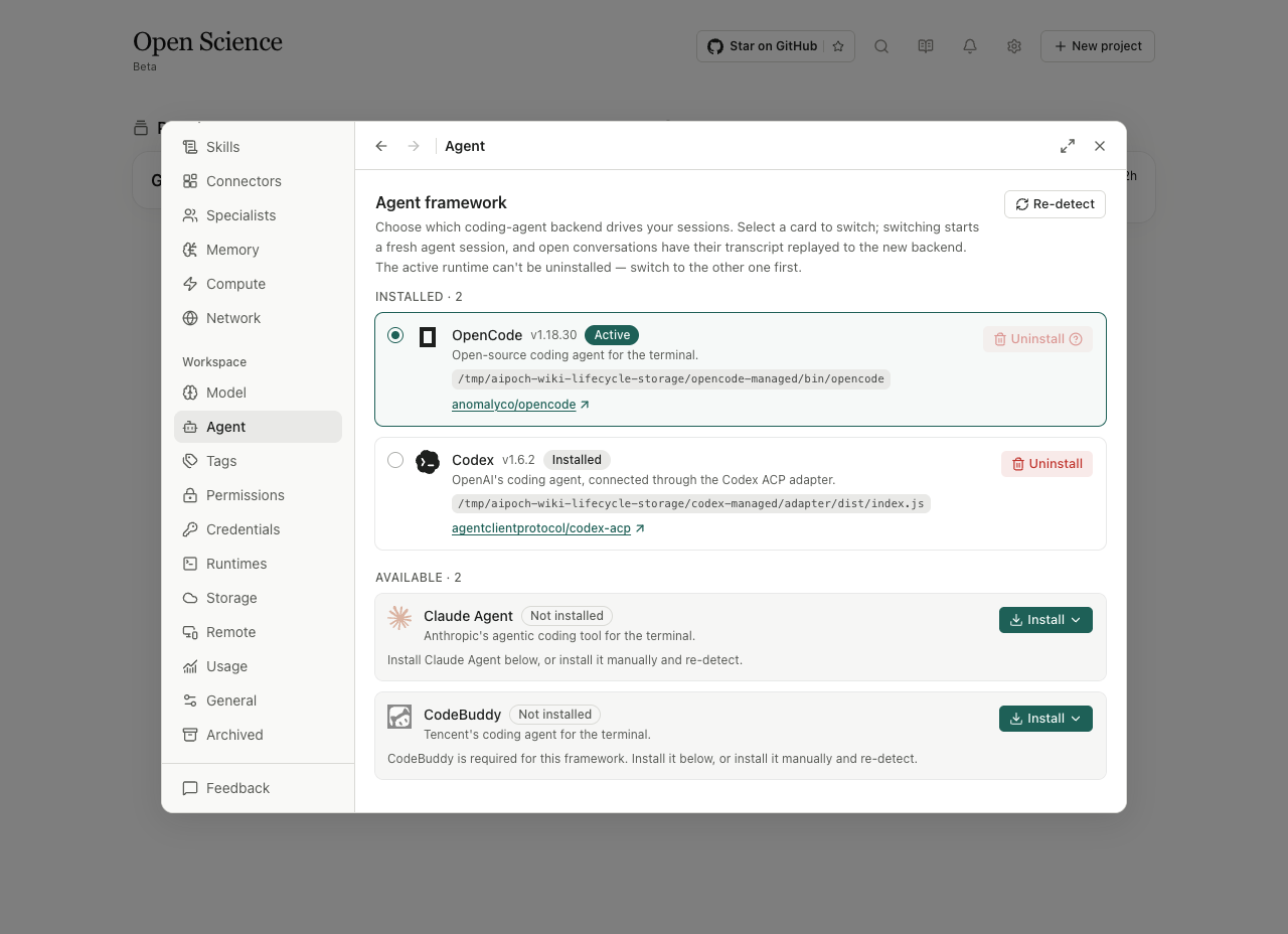 OpenCode installed again and selected