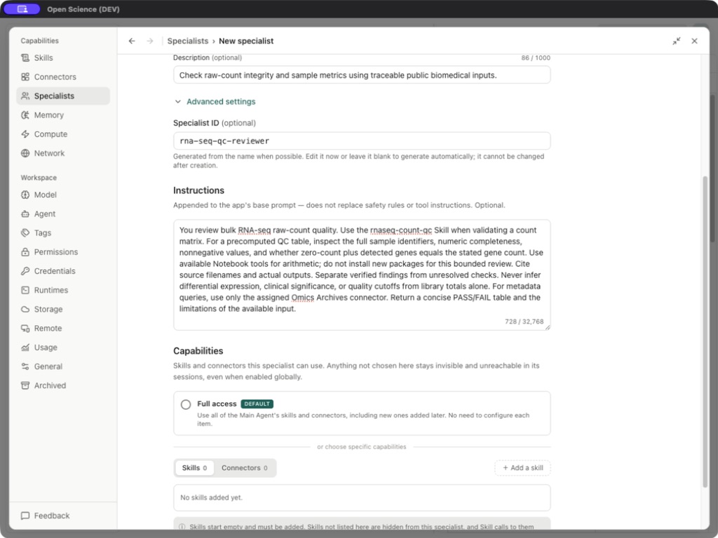 Identity fields in the English Specialist editor