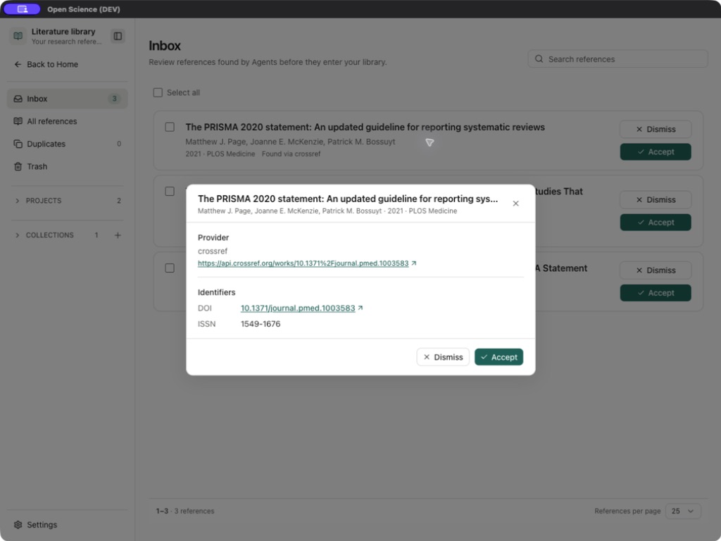 A candidate's Crossref source and exact DOI