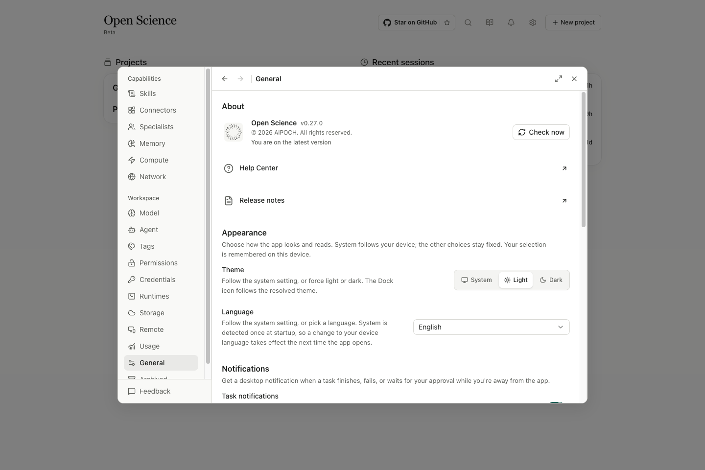 General appearance settings