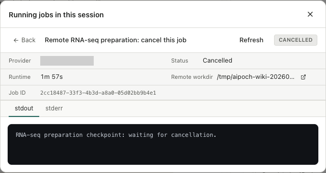 Cancellation confirmed for the selected preparation job