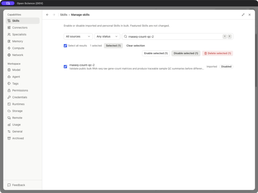 The imported copy disabled in bulk management