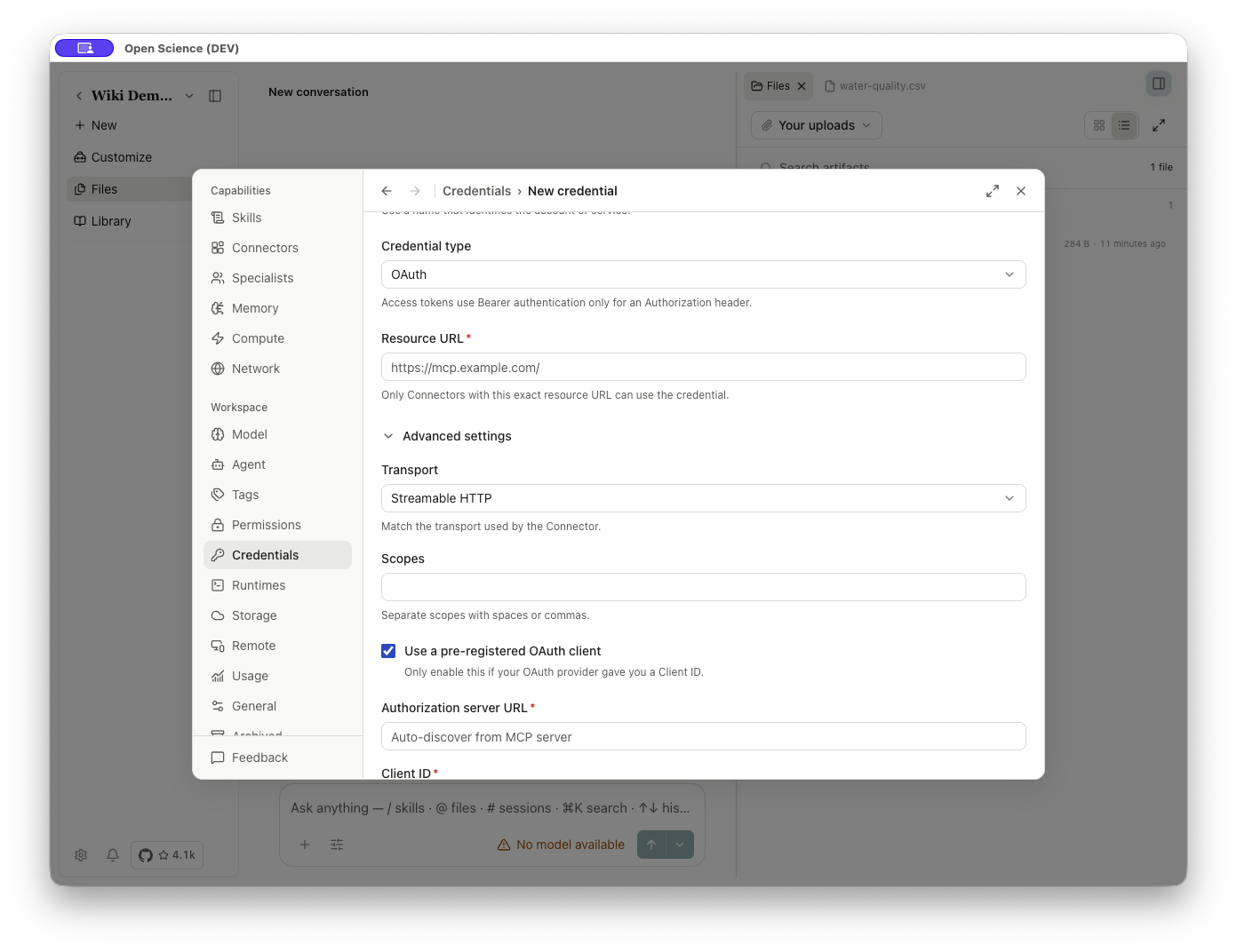 OAuth advanced registration fields