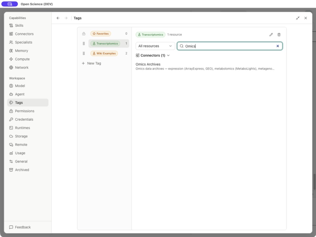 Assigned Omics Archives resource found through its tag
