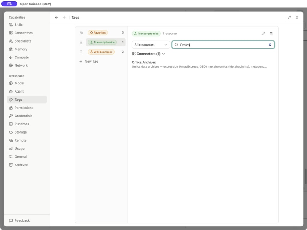 Assigned Omics Archives resource found through its tag