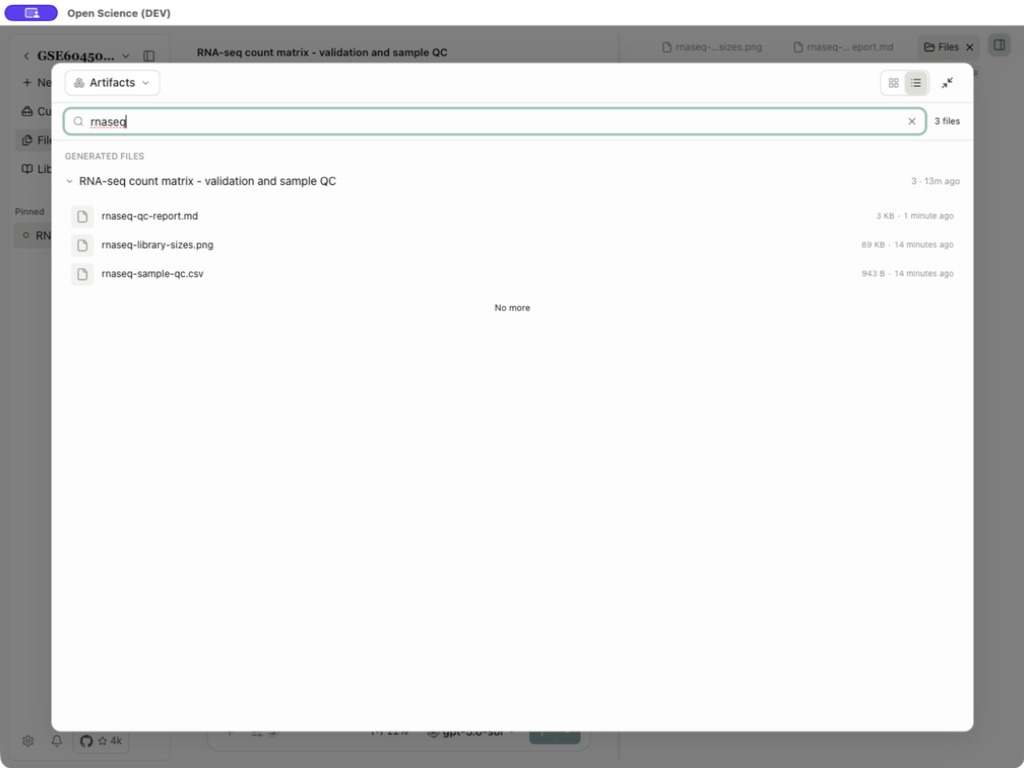 Filtered real RNA-seq results in the file library