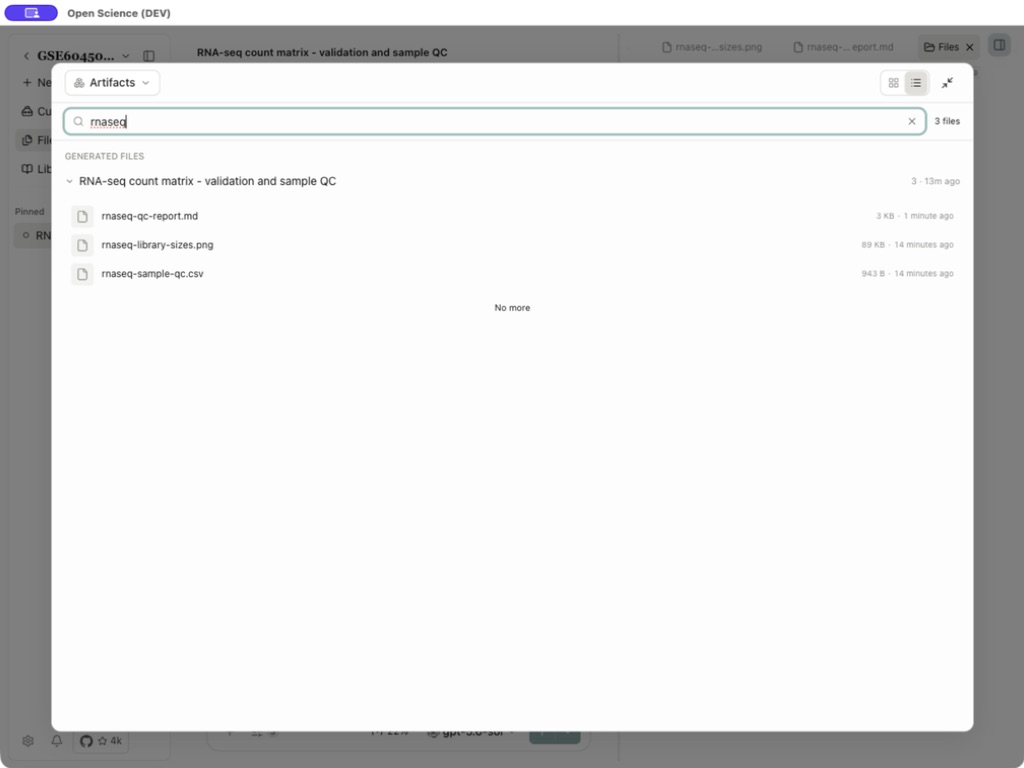 Filtered real RNA-seq results in the file library