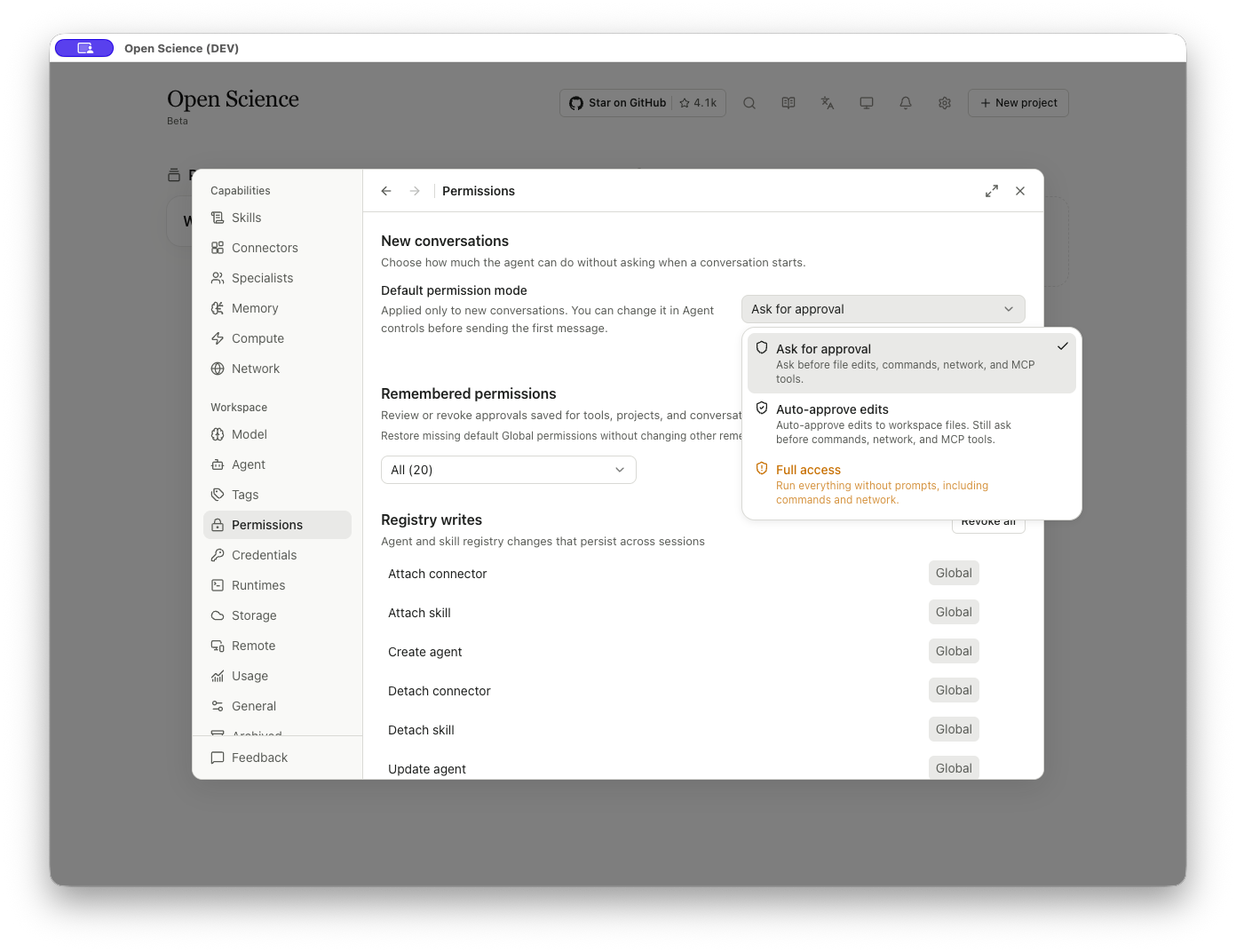 The actual English permission-mode selector