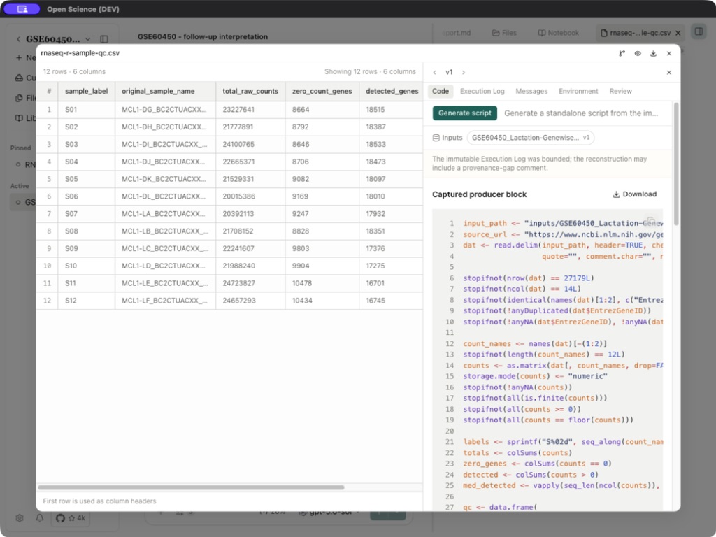R sample-QC output opened in the application