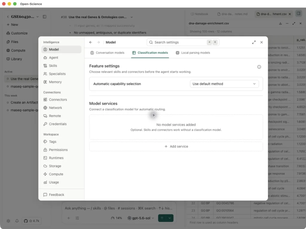Default capability selection and the optional classification service entry