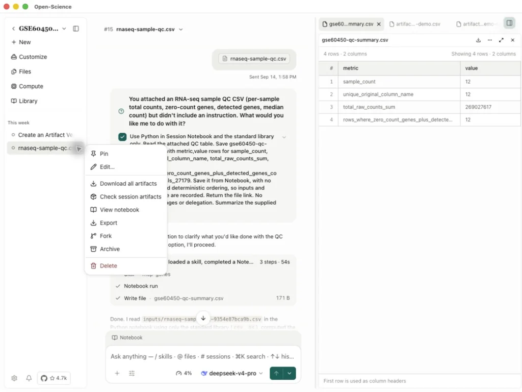 Fork in the session actions menu