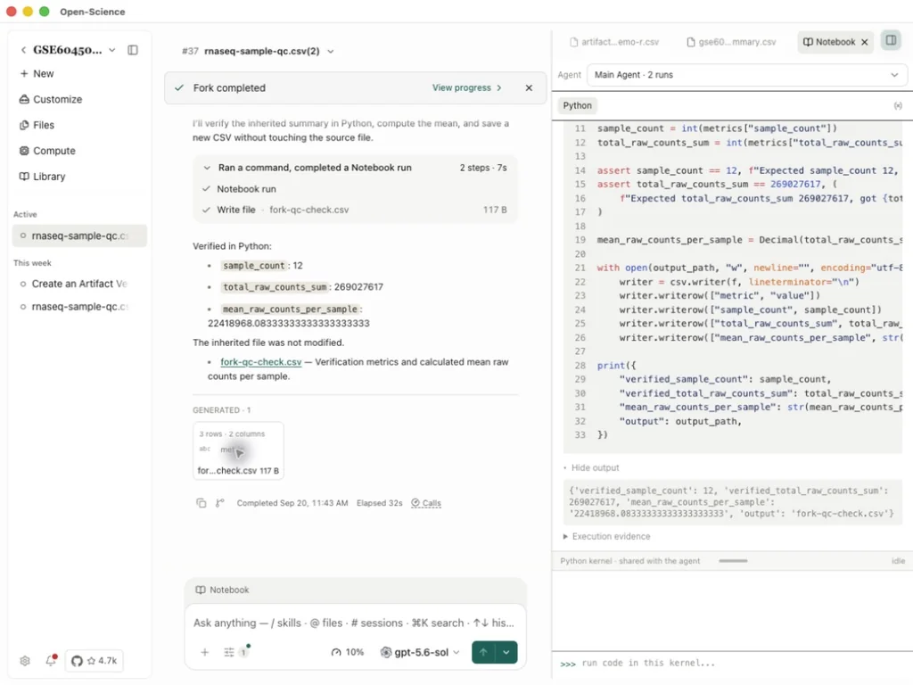 Python calculation and a new result saved in the forked session