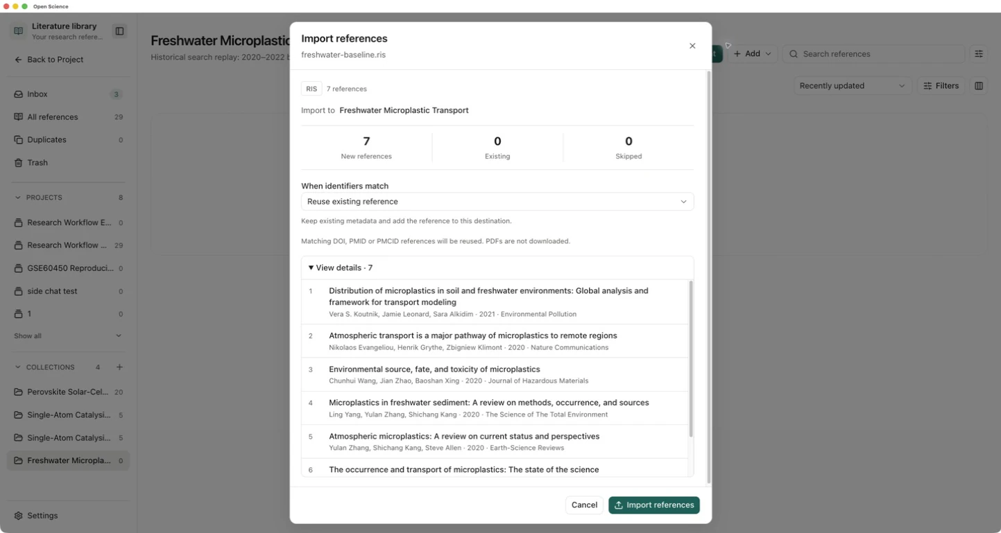 Baseline import preview for the named collection