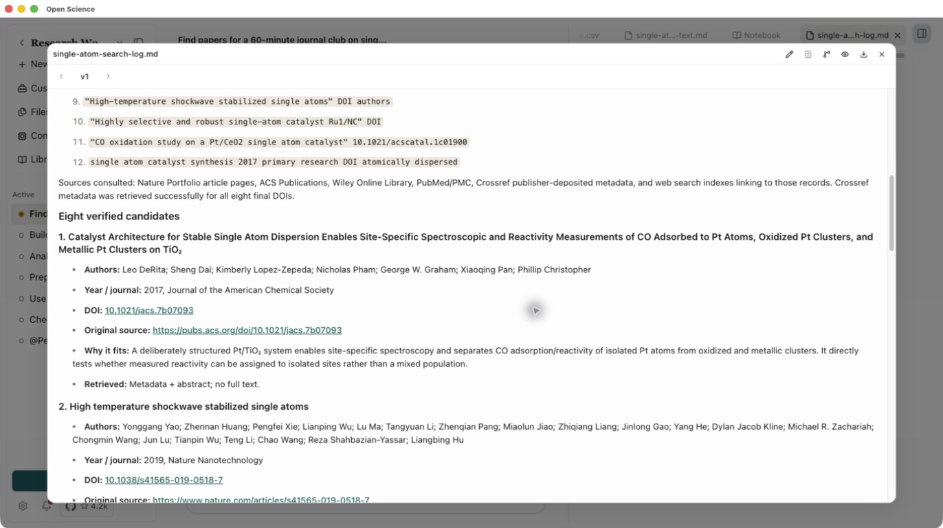 The actual search log with candidate identities and retrieval status