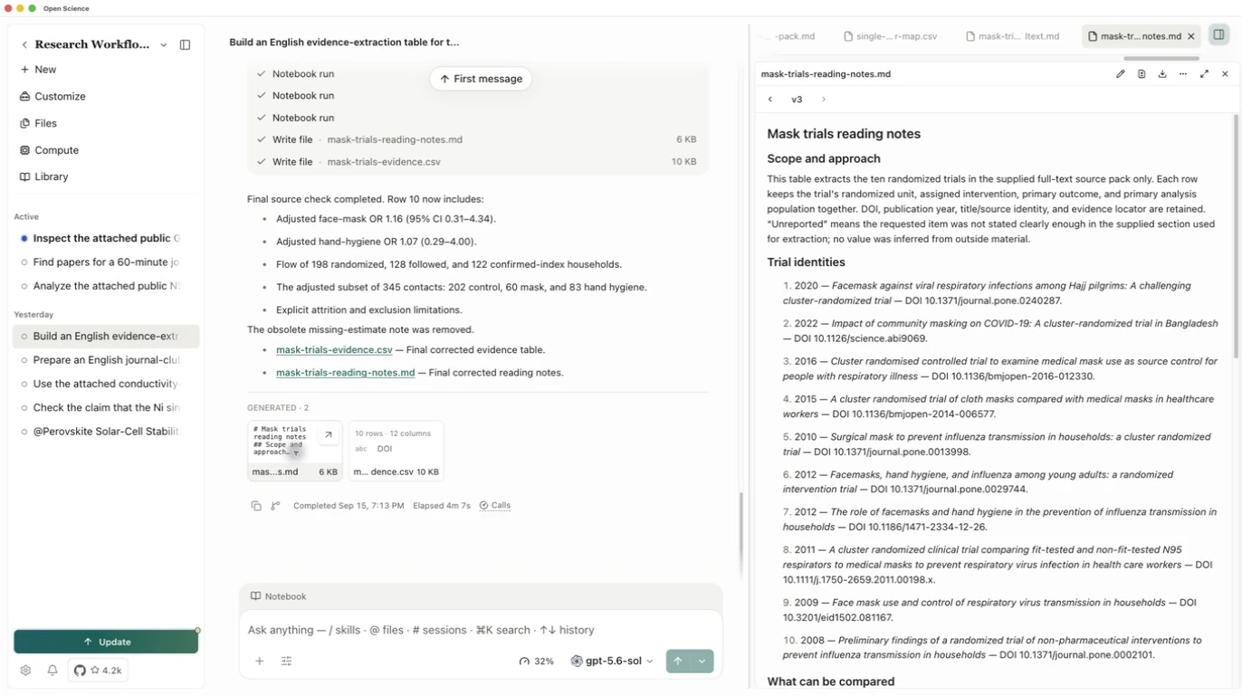 The saved reading notes and the completed ten-row output
