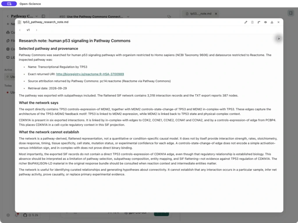 Saved English note with pathway identity and interpretation limits