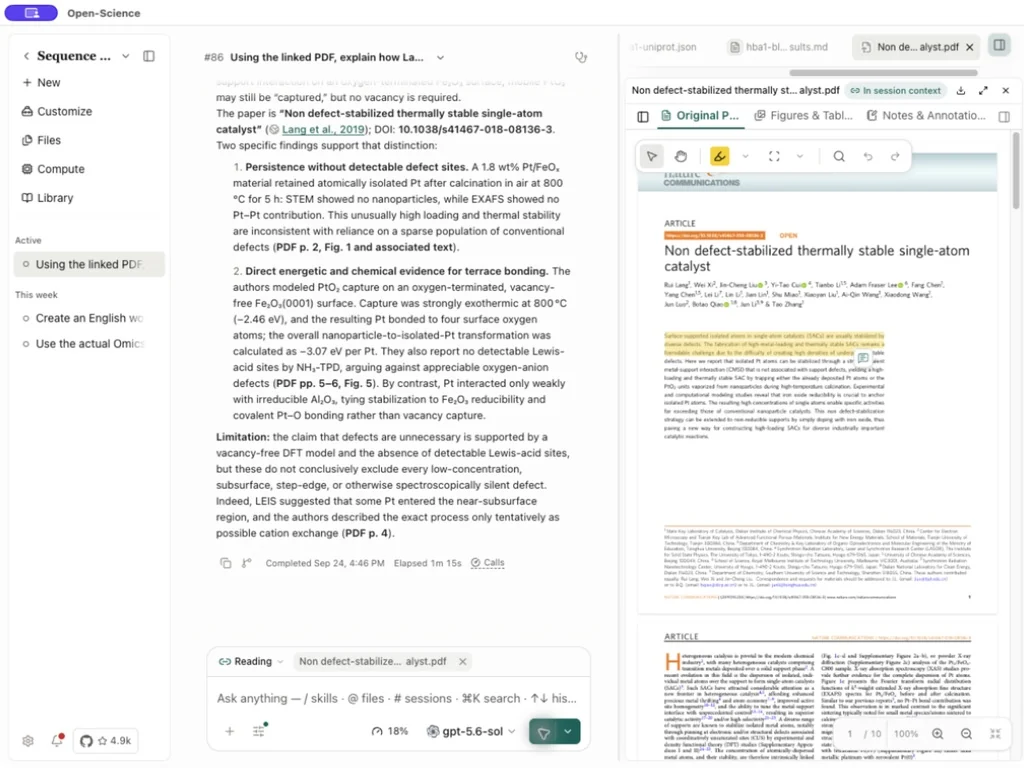 An English response beside the original PDF, with Reading context retained