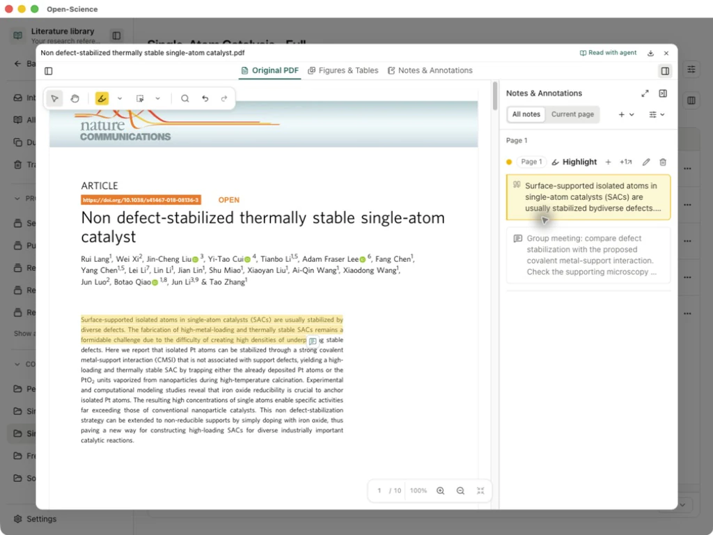 A saved highlight and reading note beside the original PDF