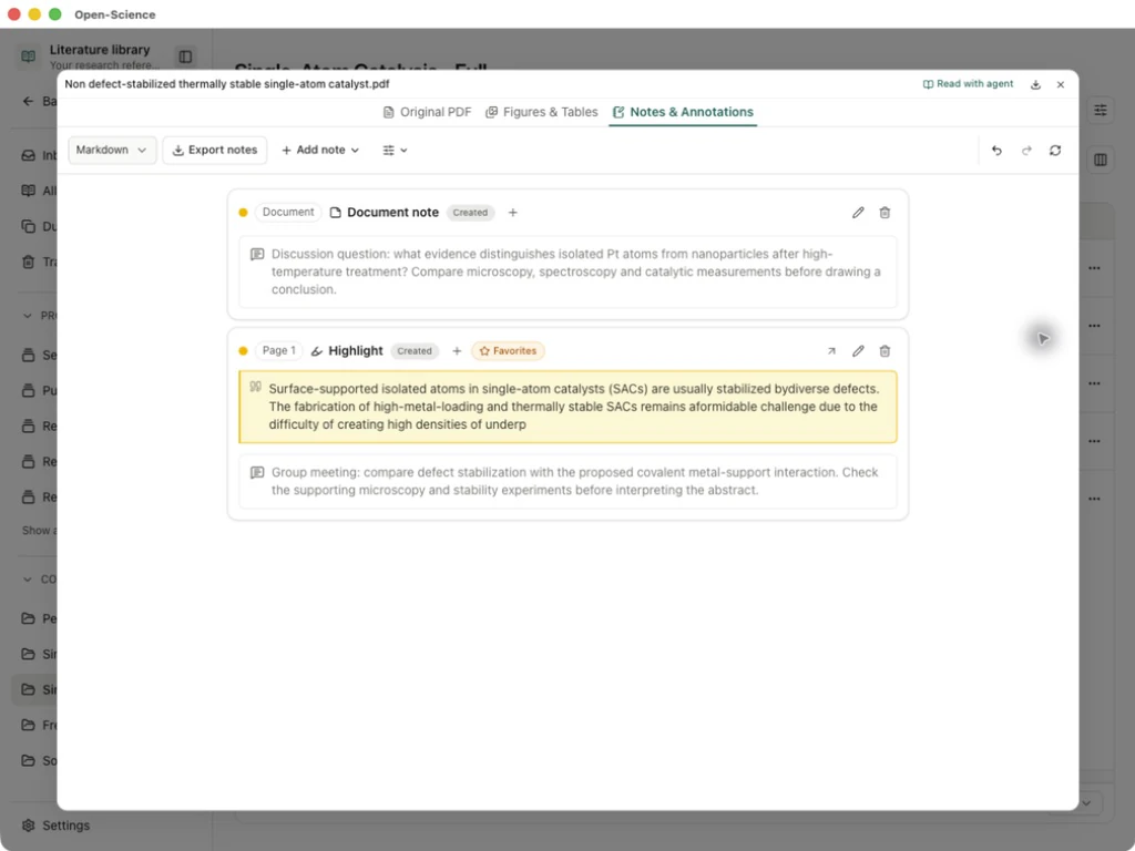 The document note and tagged highlight in the full Notes and Annotations view