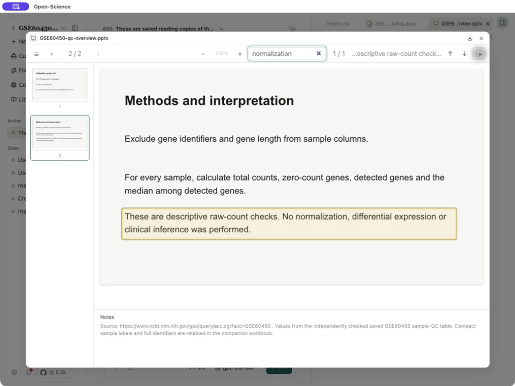 The second PowerPoint page, navigation thumbnails and search match