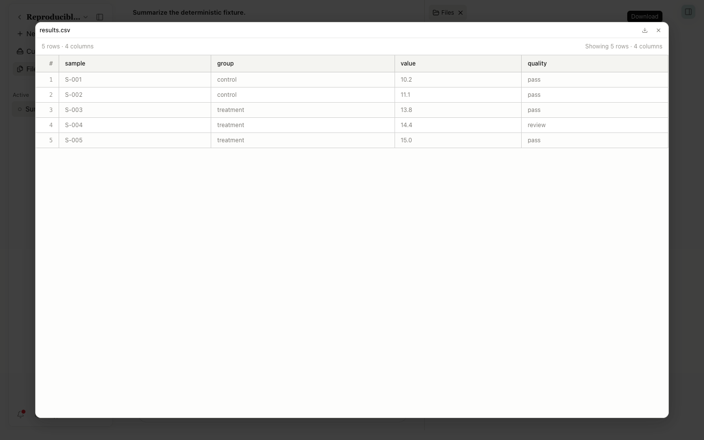CSV table preview