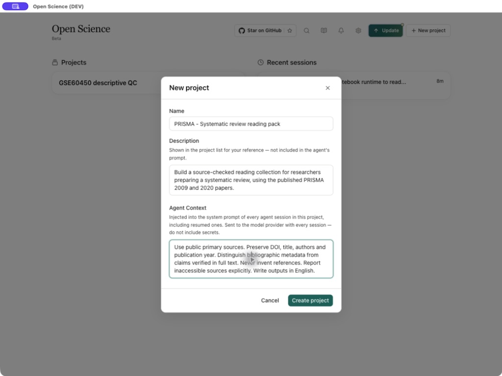 PRISMA project with an explicit research purpose and Agent Context
