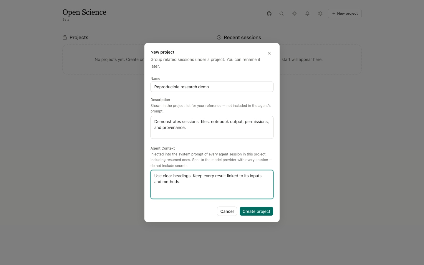 Completed project form