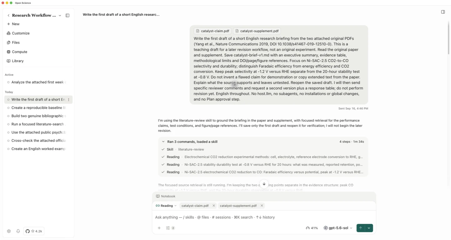 The source PDFs and initial briefing request in Open-Science