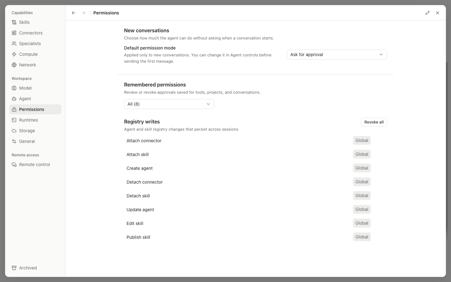 Permissions panel