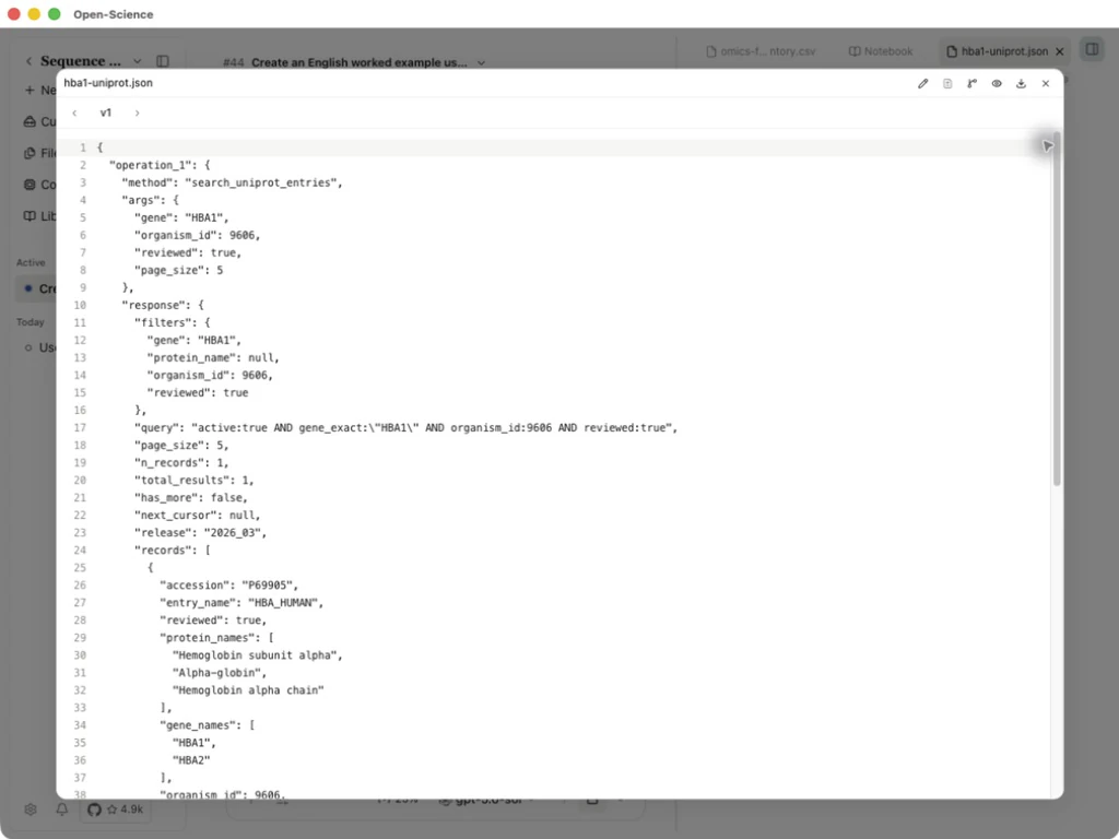 UniProt query filters and the returned reviewed human protein entry