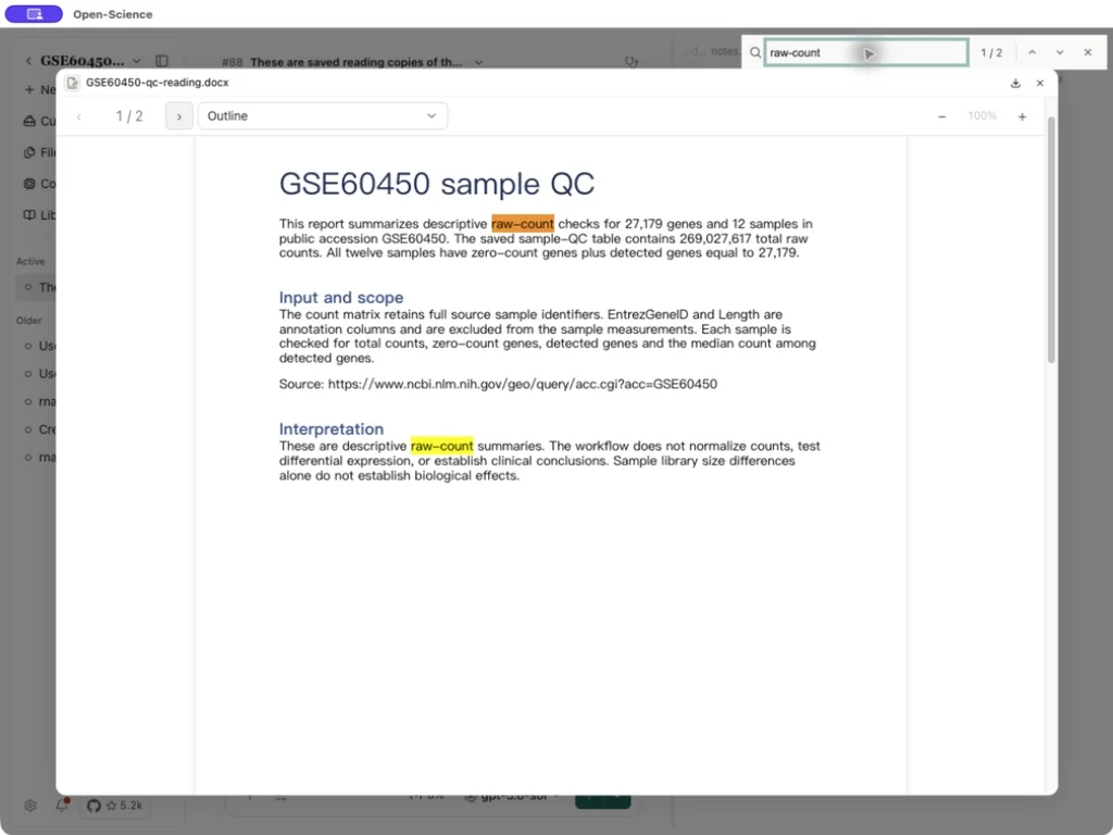Page controls and actual text matches in the Word reading copy