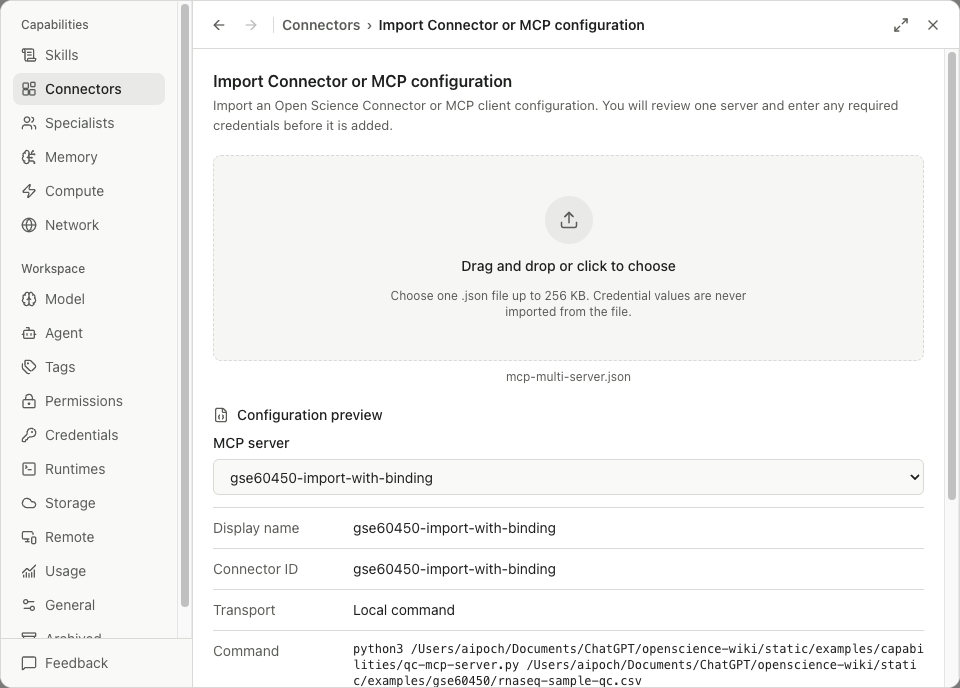 Auswahl eines Servers und Überprüfung der erforderlichen Anmeldeinformationen