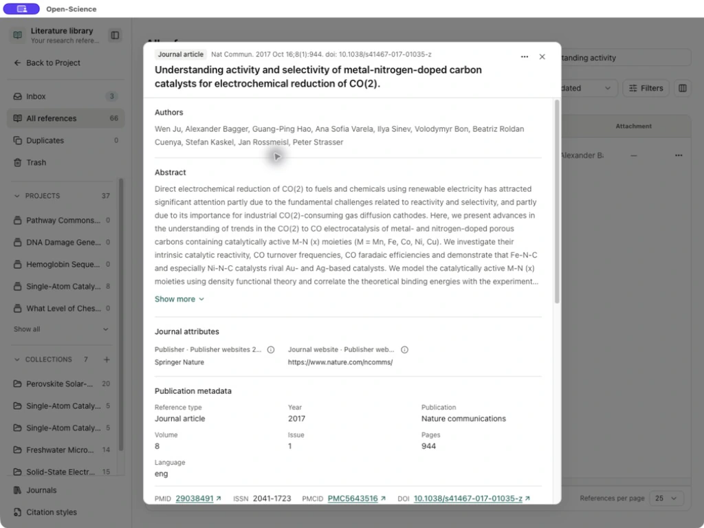 Veröffentlichen von Attributen auf der vorhandenen Nature Communications Referenz