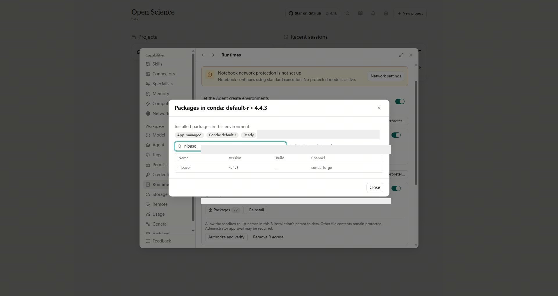 Windows R Paketinventar gefiltert auf r-base