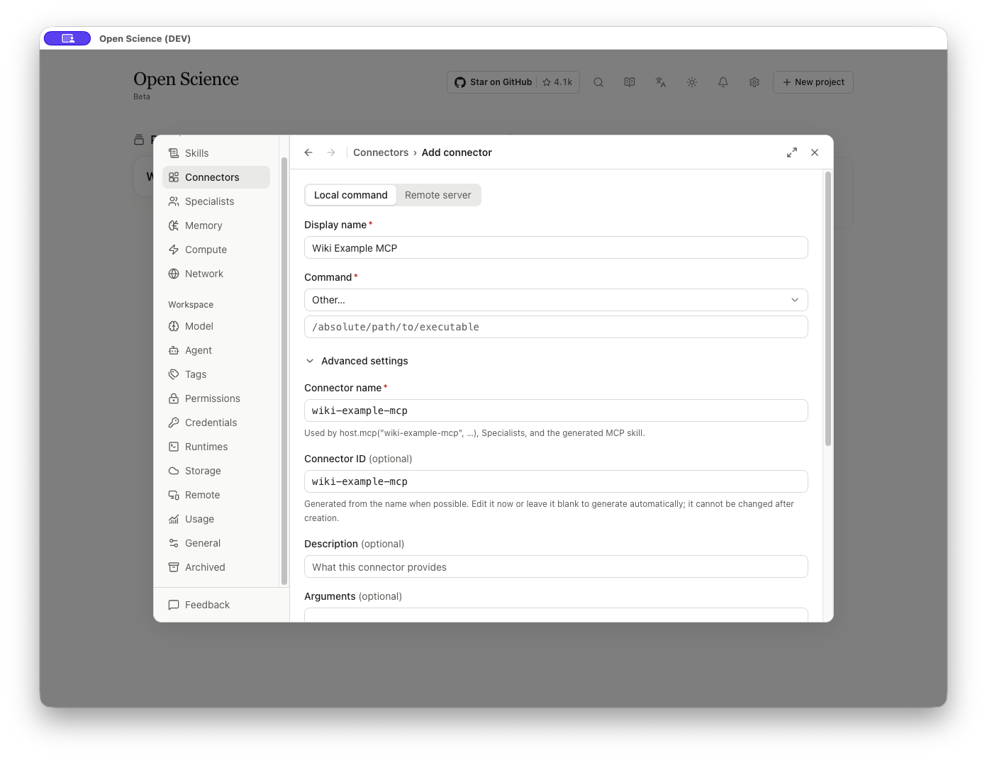 Editor local de comandos y variables de entorno con límites credencial