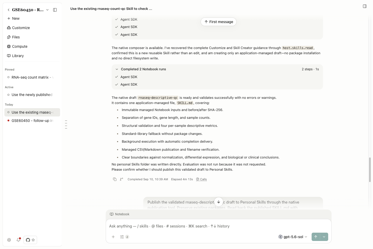Native Skill ébauche et résultat de validation