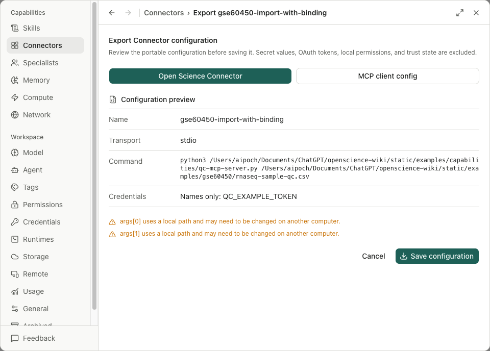 Exportation conservant les noms des titres de compétence et déclarant les voies locales