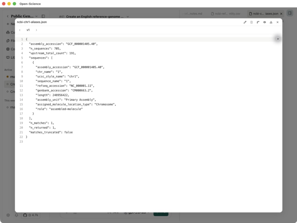 Оригинальный ответ хромосомы-1 с версионными псевдонимами и количеством совпадений